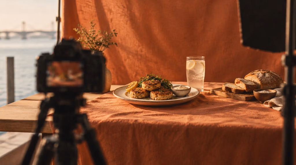Camera filming a styled table setting for Patuxent Table & Co.