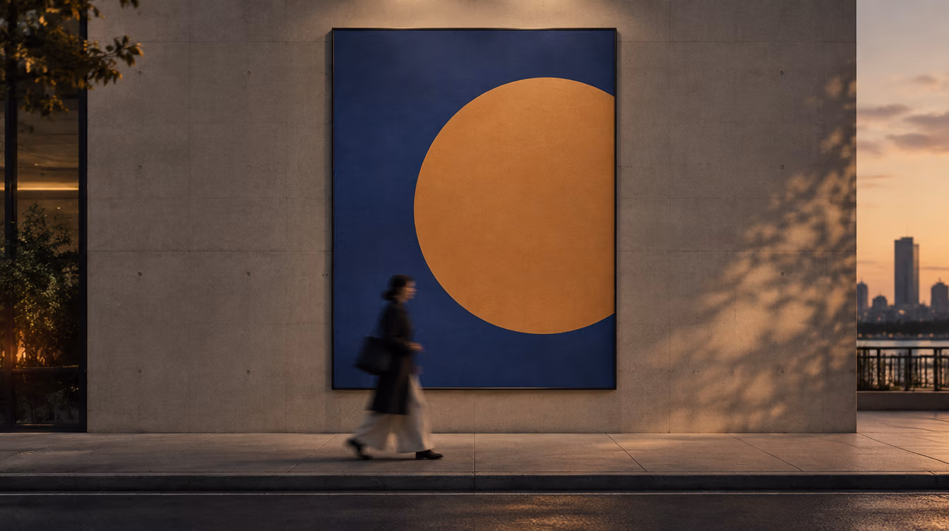 Large campaign poster on a city wall with a passerby